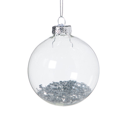 Kerstbal glas met zilveren glitters – transparant/zilverkleurig